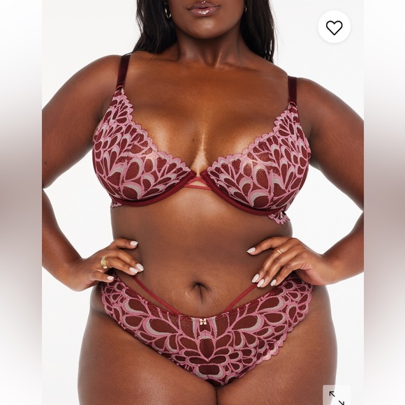 Savage X Fenty Sweet Jam Red Savage Not Sorry Ultra Lace Bra & Brazilian Panty - Picture 4 of 16